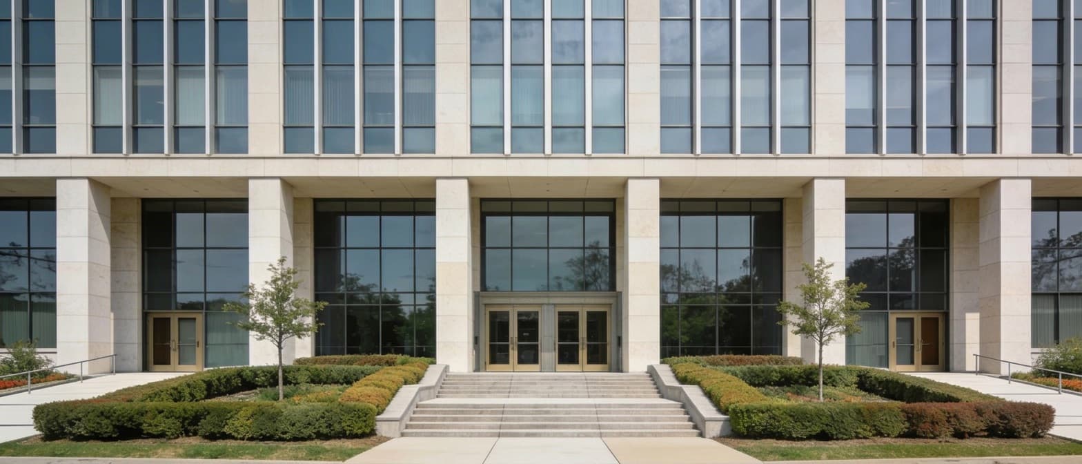 Government building exterior with a formal institutional aesthetic
